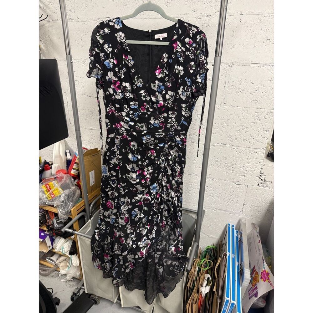 Women’s PARKER Black Floral Dress Pink & Blue Accents - Size 10 WORN ONCE 🖤